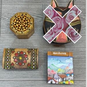 Bundle of 3 Folk Art Trinket Boxes Floral Lacquer Honduras+Notepad sold together
